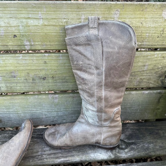 Frye Paige Tall Riding Boots Distressed Taupe Gray Equestrian Size 9.5 Old Money - Picture 6 of 10